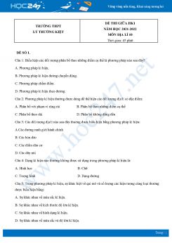 Bộ 4 Đề thi giữa HK1 môn Địa lí 10 năm 2021 - 2022 Trường THPT Lý Thường Kiệt