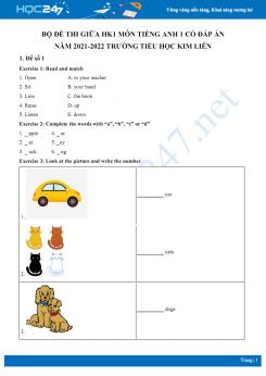 Bộ đề thi giữa HK1 môn Tiếng Anh 1 có đáp án năm 2021-2022 Trường TH Kim Liên