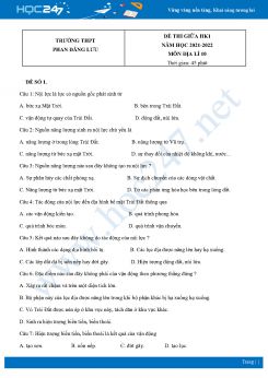 Bộ 3 Đề thi giữa HK1 môn Địa lí 10 năm 2021 - 2022 Trường THPT Phan Đăng Lưu