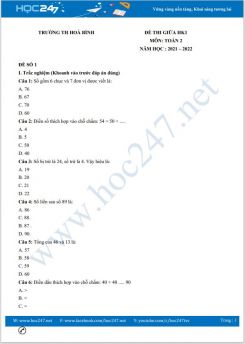 Bộ đề thi giữa HK1 môn Toán 2 CTST có đáp án năm 2021-2022 Trường TH Hoà Bình