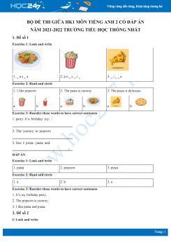 Bộ đề thi giữa HK1 môn Tiếng Anh 2 có đáp án năm 2021-2022 Trường TH Thống Nhất