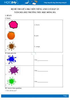 Bộ đề thi giữa HK1 môn Tiếng Anh 2 có đáp án năm 2021-2022 Trường TH Hồng Hà