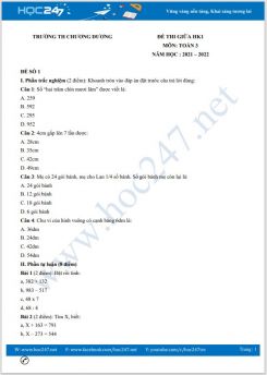 Bộ đề thi giữa HK1 môn Toán 3 có đáp án năm 2021-2022 Trường TH Chương Dương