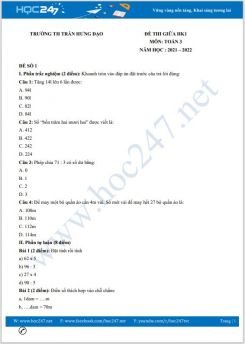 Bộ 3 đề thi giữa HK1 môn Toán 3 có đáp án năm 2021-2022 Trường TH Trần Hưng Đạo