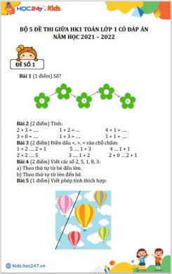 Bộ 5 đề thi giữa HK1 môn Toán 1 có đáp án năm 2021-2022