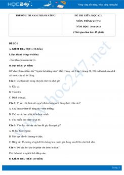 Bộ 4 đề thi giữa HK1 môn Tiếng Việt 3 có đáp án năm 2021-2022 Trường TH Nam Thành Công