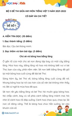 Bộ 5 đề thi giữa HK1 môn Tiếng Việt 3 năm 2021-2022 có đáp án chi tiết