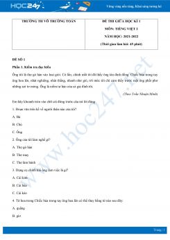 Bộ 4 đề thi giữa HK1 môn Tiếng Việt 2 có đáp án năm 2021-2022 Trường TH Võ Trường Toản