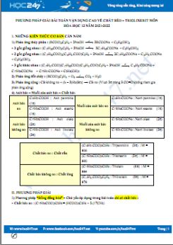 Phương pháp giải bài toán vận dụng cao về chất béo - Triglixerit môn Hóa học 12 năm 2021-2022