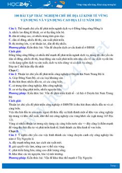 100 BT trắc nghiệm chủ đề Địa lí kinh tế vùng VD và VD cao môn Địa lí 12 năm 2021