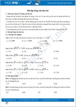 Bài tập Toán 9 có hướng dẫn giải chi tiết về Bảng căn bậc hai