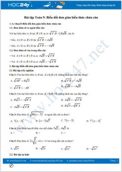 Bài tập Toán 9 có hướng dẫn giải chi tiết về Biến đổi đơn giản biểu thức căn
