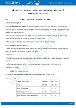 Lí thuyết và bài tập tổng hợp chủ đề Địa Lí Kinh Tế môn Địa lí 9 năm 2021 có đáp án