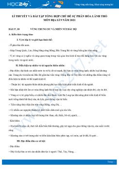 Lí thuyết và bài tập tổng hợp chủ đề Sự phân hóa lãnh thổ môn Địa lí 9 năm 2021 có đáp án