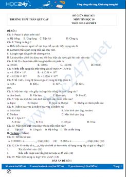 Bộ 4 đề thi giữa HK1 môn Tin học 10 có đáp án năm 2021-2022 Trường THPT Trần Quý Cáp
