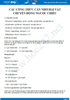 Công thức cần nhớ của bài toán Hai vật chuyển động ngược chiều Vật lý 8