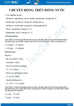 Tuyển tập công thức cần nhớ bài toán Chuyển động trên dòng nước Vật lý 8
