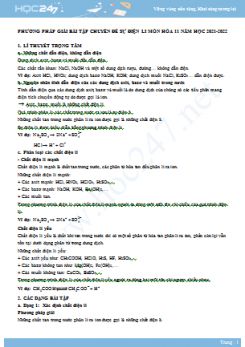 Phương pháp giải bài tâp chuyên đề sự điện li môn Hóa 11 năm học 2021-2022