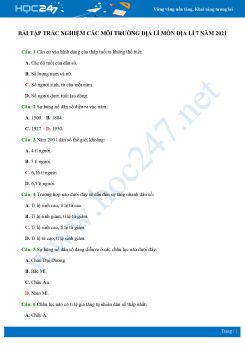 Bài tập trắc nghiệm chủ đề Môi trường địa lí môn Địa Lí 7 năm 2021 có đáp án