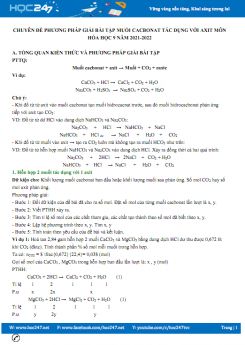 Chuyên đề phương pháp giải bài tập muối cacbonat tác dụng với axit môn Hóa học 9 năm 2021-2022