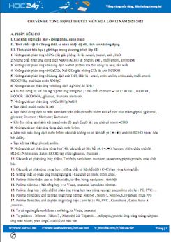 Chuyên đề tổng hợp lí thuyết môn Hóa học lớp 12 năm 2021-2022