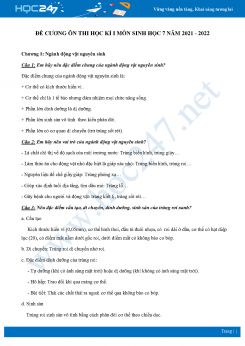 Đề cương ôn tập học kì 1 môn Sinh Học 7 năm 2021 - 2022 có đáp án
