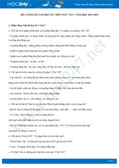 Đề cương ôn tập HK1 môn Ngữ văn 7 năm học 2021-2022