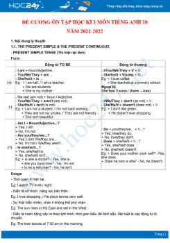 Đề cương ôn tập học kì 1 môn Tiếng Anh 10 năm 2021-2022