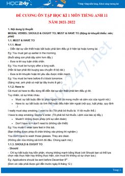 Đề cương ôn tập học kì 1 môn Tiếng Anh 11 năm 2021-2022