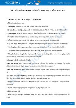 Đề cương ôn tập học kì 1 môn Sinh Học 9 năm 2021 - 2022 có đáp án