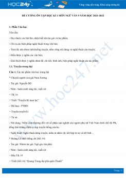 Đề cương ôn tập HK1 môn Ngữ văn 9 năm học 2021-2022