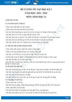 Đề cương ôn tập học kì 1 môn Sinh học lớp 12 năm 2021 - 2022