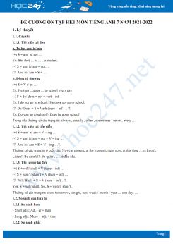 Đề cương ôn tập HK1 môn Tiếng Anh 7 năm 2021-2022