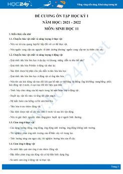 Đề cương ôn tập học kì 1 môn Sinh học lớp 11 năm 2021 - 2022