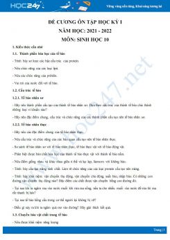 Đề cương ôn tập học kì 1 môn Sinh học lớp 10 năm 2021 - 2022