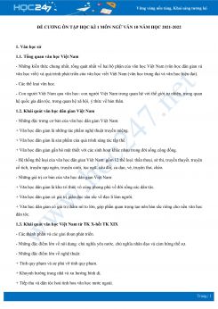 Đề cương ôn tập HK1 môn Ngữ văn 10 năm học 2021-2022