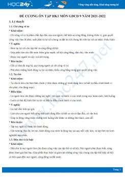 Đề cương ôn tập HK1 môn GDCD 9 năm 2021-2022