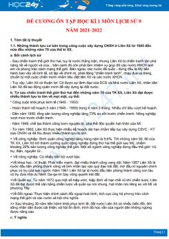 Đề cương ôn tập học kì 1 môn Lịch sử 9 năm 2021-2022