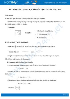 Đề cương ôn tập học kì 1 môn Vật Lý 9 năm 2021 - 2022 có đáp án