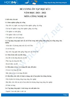 Đề cương ôn tập học kì 1 môn Công nghệ lớp 10 năm 2021 - 2022