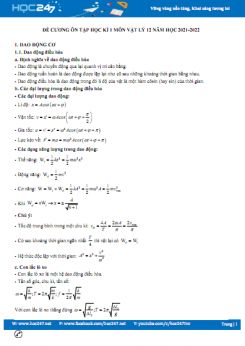 Đề cương ôn tập học kì 1 môn Vật lý 12 năm 2021-2022