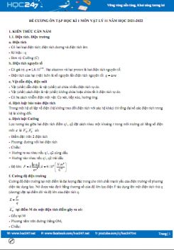 Đề cương ôn tập học kì 1 môn Vật lý 11 năm 2021-2022