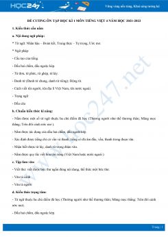 Đề cương ôn tập HK1 môn Tiếng Việt 4 năm học 2021-2022