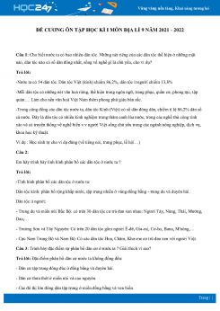 Đề cương ôn tập học kì 1 môn Địa lí 9 năm 2021 - 2022 có đáp án