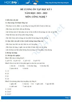Đề cương ôn tập học kì 1 môn Công nghệ lớp 7 năm 2021 - 2022