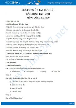 Đề cương ôn tập học kì 1 môn Công nghệ lớp 9 năm 2021 - 2022