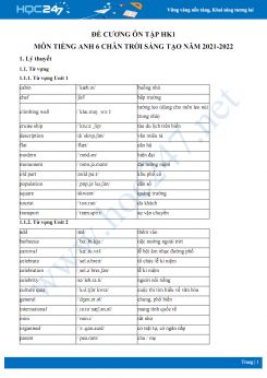 Đề cương ôn tập HK1 môn Tiếng Anh 6 Chân trời sáng tạo năm 2021-2022