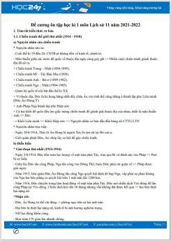 Đề cương ôn tập học kì 1 môn Lịch sử 11 năm 2021-2022