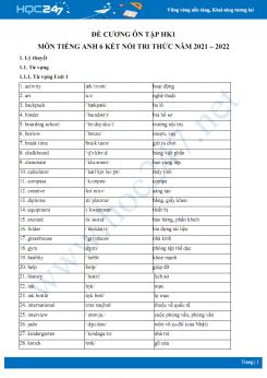 Đề cương ôn tập HK1 môn Tiếng Anh 6 Kết nối tri thức năm 2021-2022