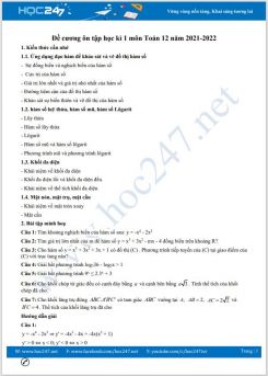 Đề cương ôn tập học kì 1 môn Toán 12 năm 2021-2022